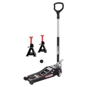 Lot d'un cric extra-bas acier ULTIMATE 2 t + Chandelles 2 t