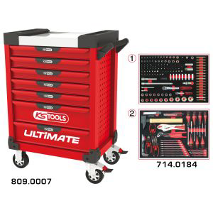 Servante ULTIMATE rouge 7 tiroirs équipée de 184 outils